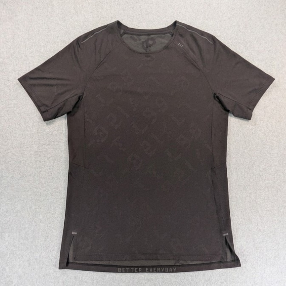 Lululemon Fast and Free Short Sleeve Running Shirt Black Jacquard Mens 18x27